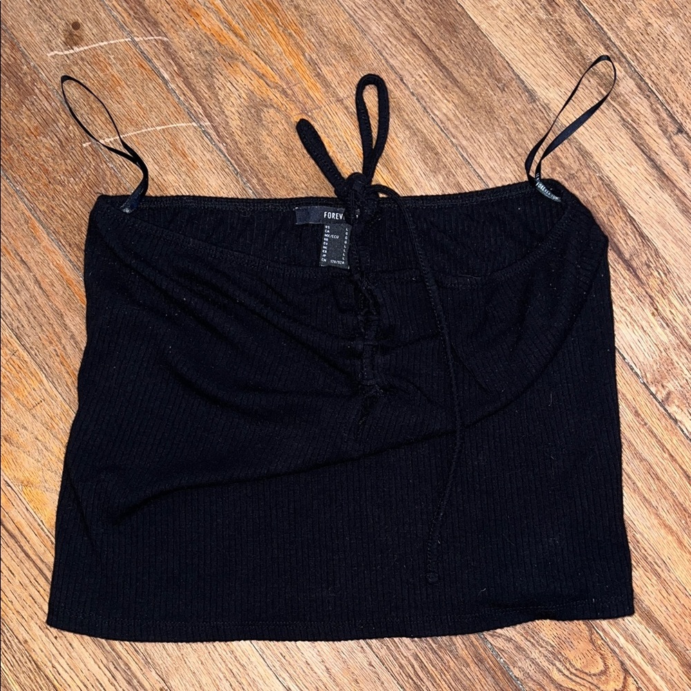 Forever 21 Black Ribbed Lace-Up Crop Tube Top